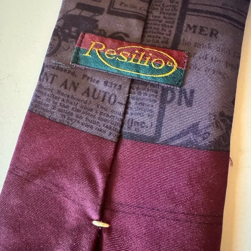 Vintage Resilio silk necktie with baseball player and old advertisements